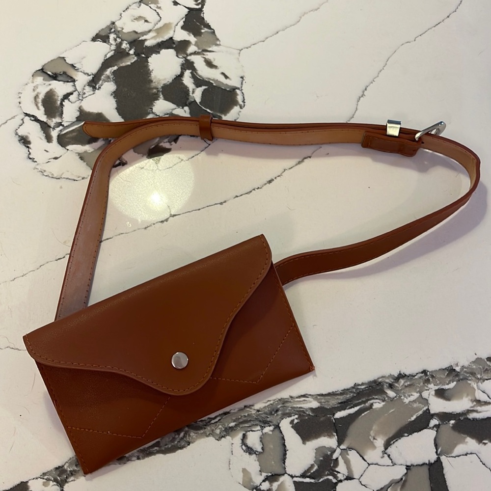 Brown vegan leather belt bag